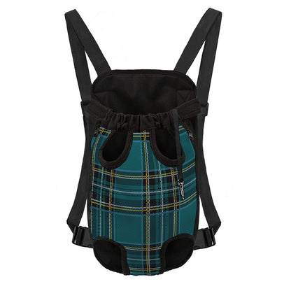 Teal Stewart Tartan Pattern Print Pet Carrier Backpack