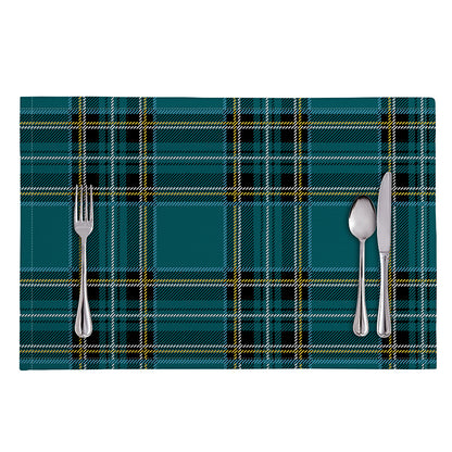 Teal Stewart Tartan Pattern Print Placemat