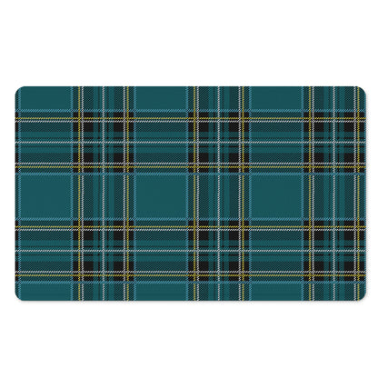 Teal Stewart Tartan Pattern Print Polyester Doormat