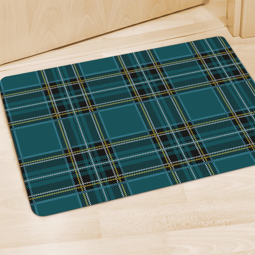 Teal Stewart Tartan Pattern Print Polyester Doormat