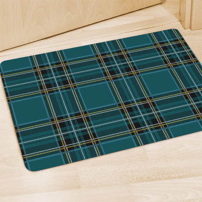 Teal Stewart Tartan Pattern Print Polyester Doormat