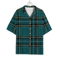 Teal Stewart Tartan Pattern Print Rayon Hawaiian Shirt
