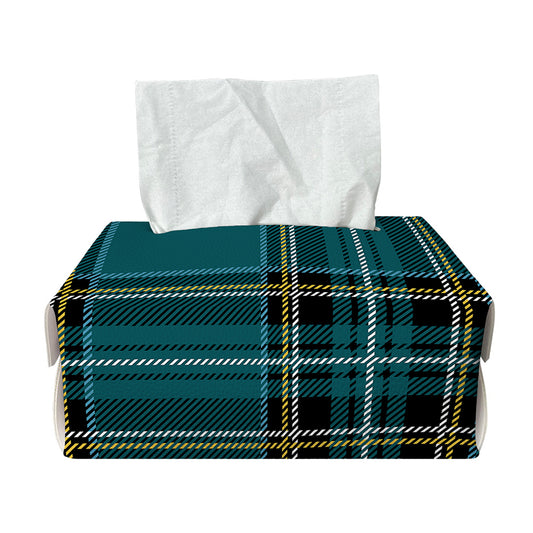 Teal Stewart Tartan Pattern Print Rectangle Tissue Box Cover