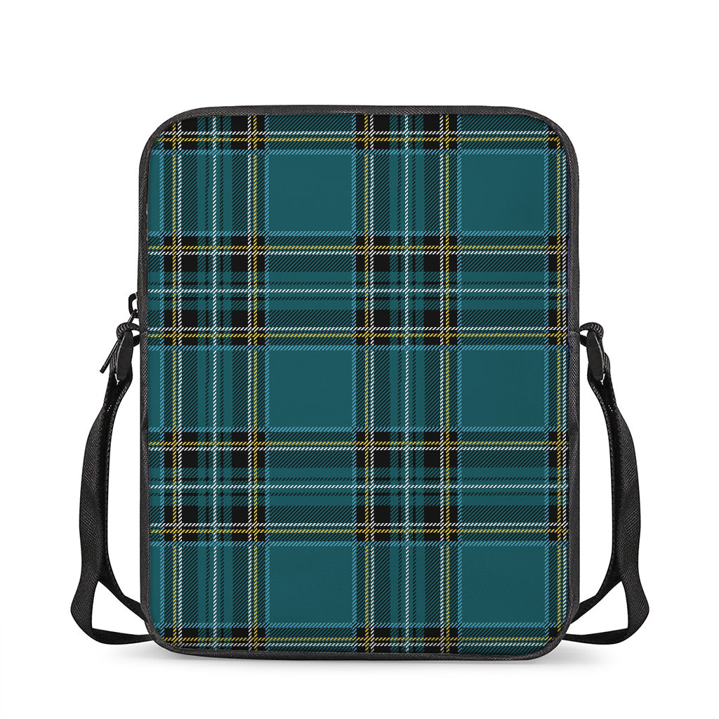Teal Stewart Tartan Pattern Print Rectangular Crossbody Bag