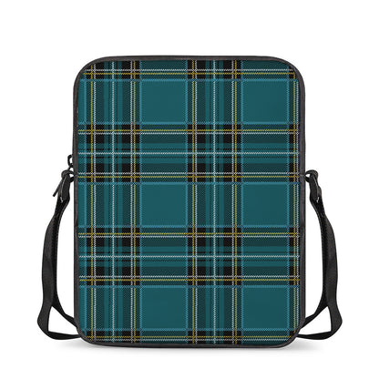 Teal Stewart Tartan Pattern Print Rectangular Crossbody Bag