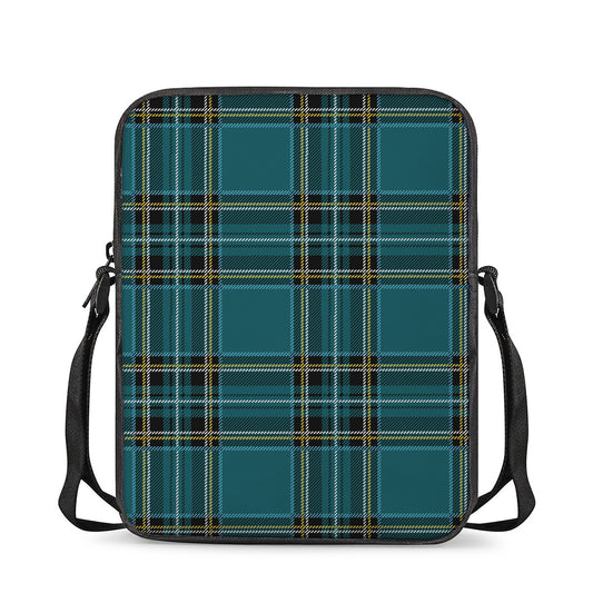 Teal Stewart Tartan Pattern Print Rectangular Crossbody Bag
