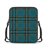 Teal Stewart Tartan Pattern Print Rectangular Crossbody Bag