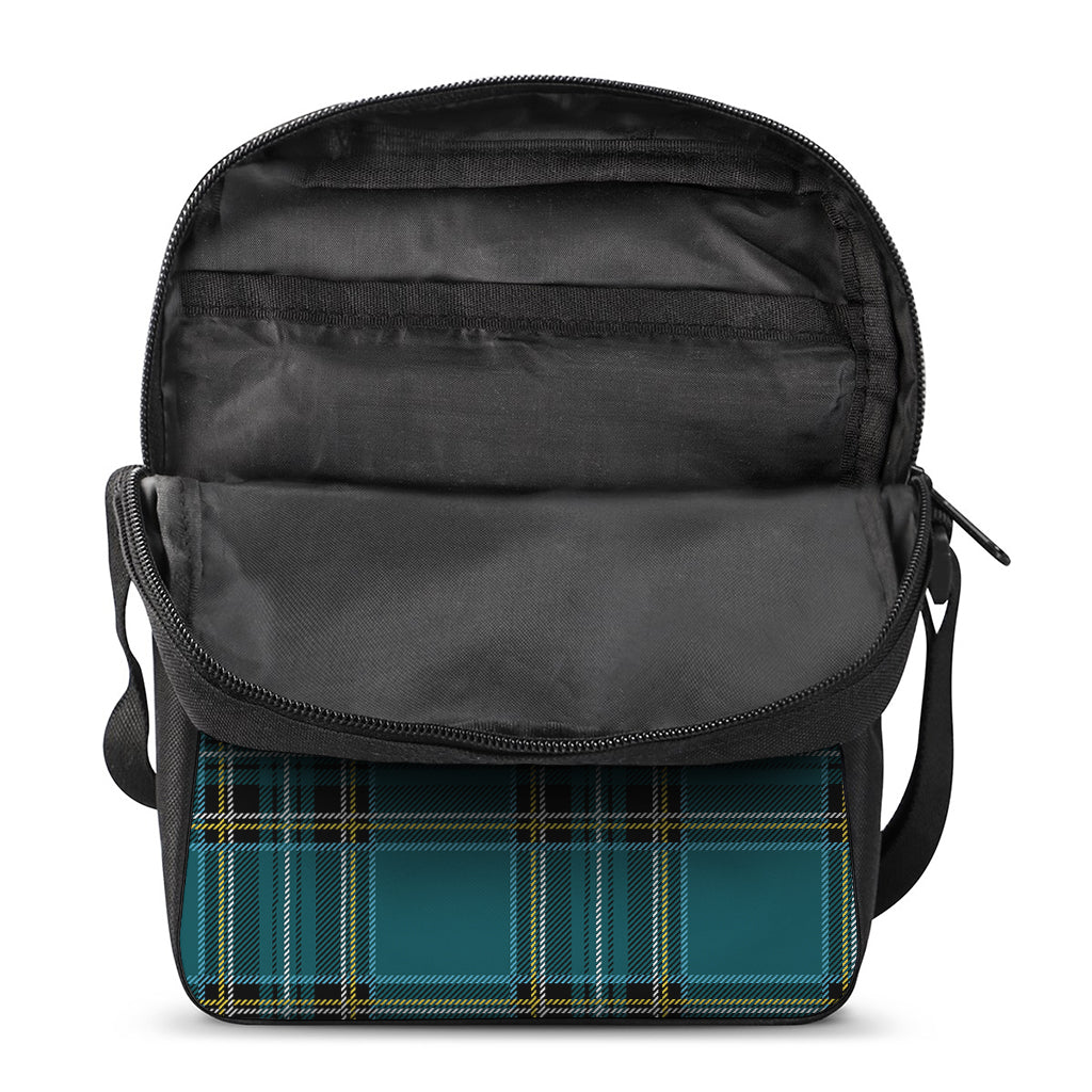 Teal Stewart Tartan Pattern Print Rectangular Crossbody Bag