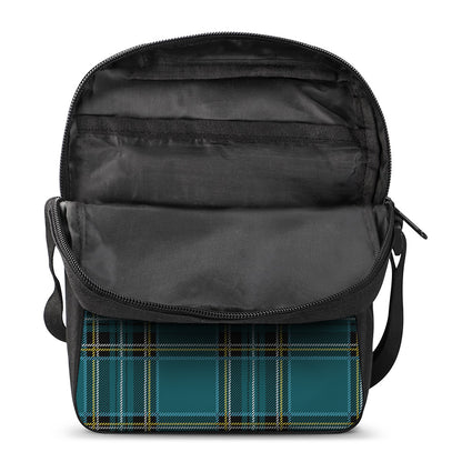 Teal Stewart Tartan Pattern Print Rectangular Crossbody Bag