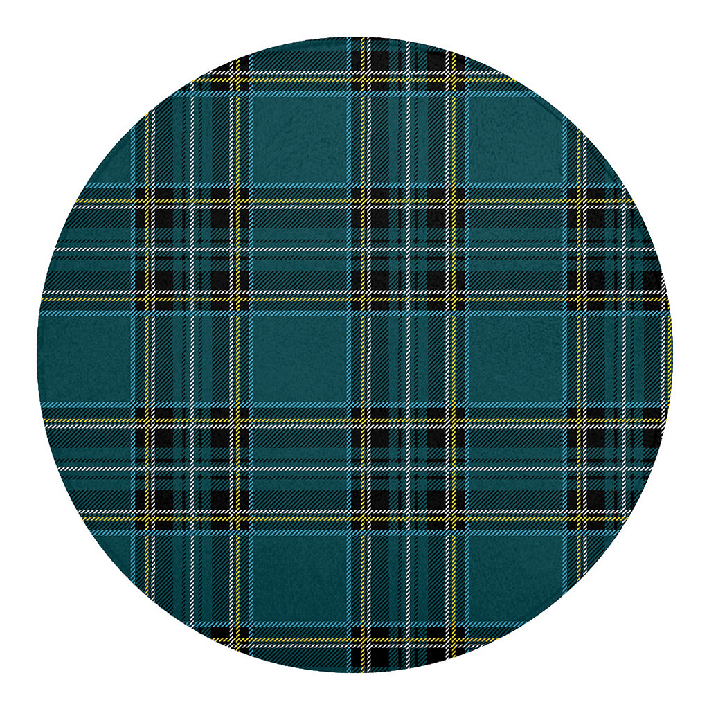 Teal Stewart Tartan Pattern Print Round Blanket