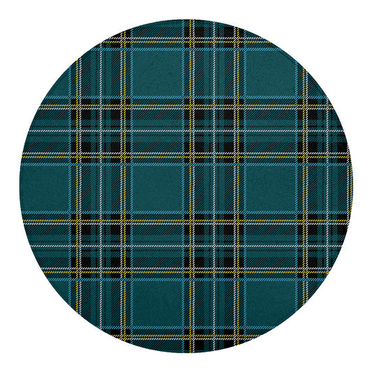 Teal Stewart Tartan Pattern Print Round Blanket