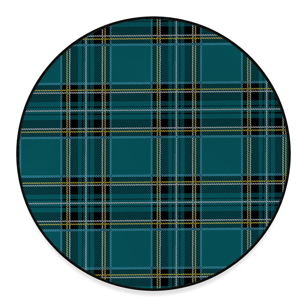 Teal Stewart Tartan Pattern Print Round Floor Mat
