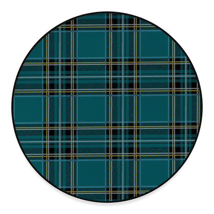 Teal Stewart Tartan Pattern Print Round Floor Mat