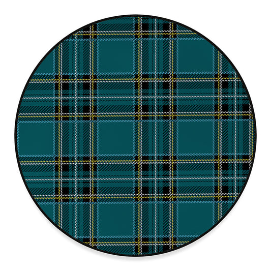 Teal Stewart Tartan Pattern Print Round Floor Mat
