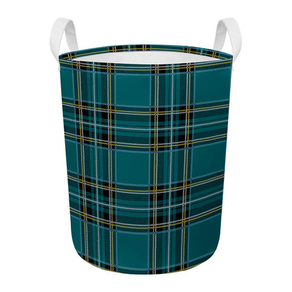 Teal Stewart Tartan Pattern Print Round Laundry Basket
