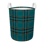 Teal Stewart Tartan Pattern Print Round Laundry Basket