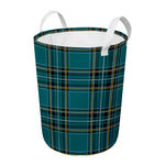 Teal Stewart Tartan Pattern Print Round Laundry Basket