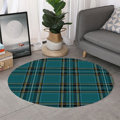 Teal Stewart Tartan Pattern Print Round Rug