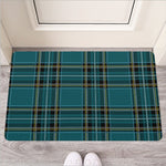 Teal Stewart Tartan Pattern Print Rubber Doormat
