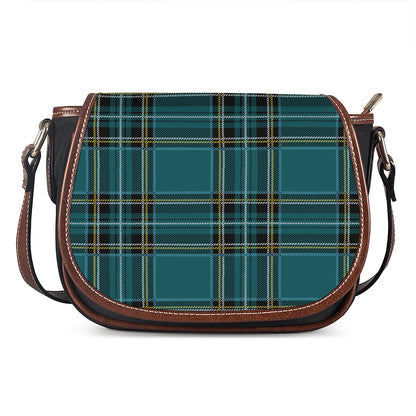 Teal Stewart Tartan Pattern Print Saddle Bag