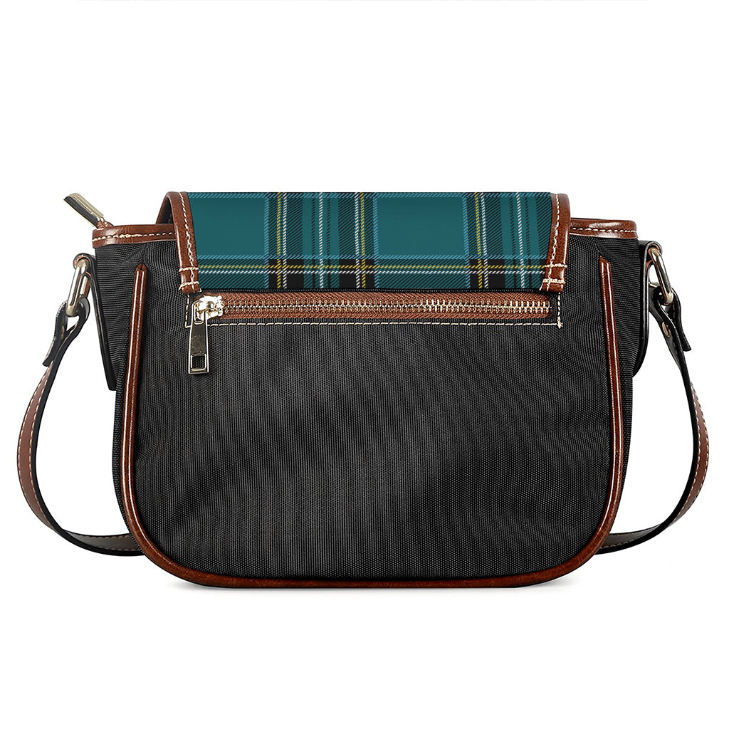 Teal Stewart Tartan Pattern Print Saddle Bag