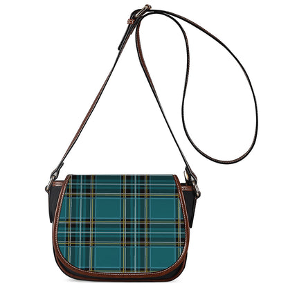 Teal Stewart Tartan Pattern Print Saddle Bag