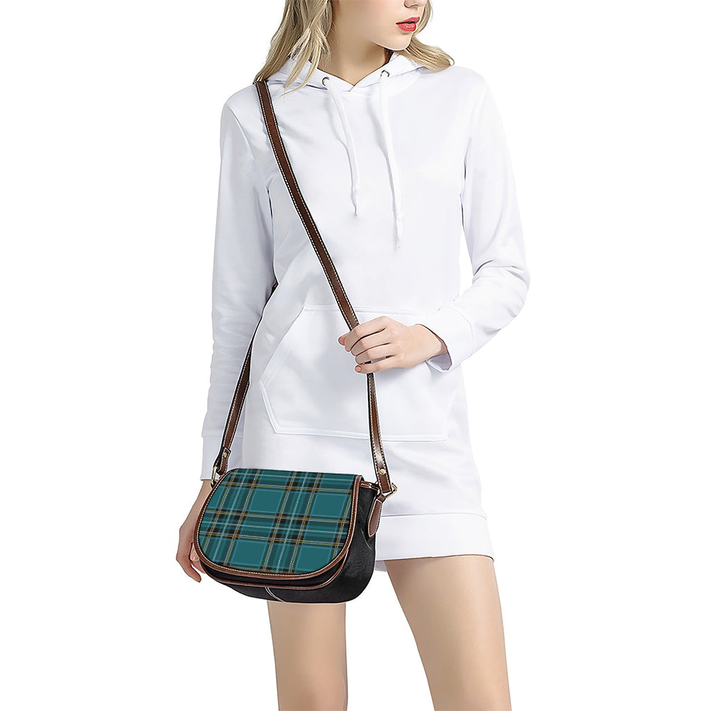 Teal Stewart Tartan Pattern Print Saddle Bag