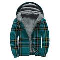 Teal Stewart Tartan Pattern Print Sherpa Lined Zip Up Hoodie