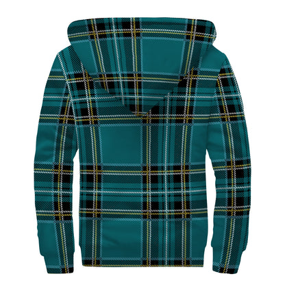 Teal Stewart Tartan Pattern Print Sherpa Lined Zip Up Hoodie