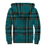 Teal Stewart Tartan Pattern Print Sherpa Lined Zip Up Hoodie