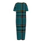 Teal Stewart Tartan Pattern Print Short Sleeve Long Nightdress