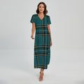Teal Stewart Tartan Pattern Print Short Sleeve Maxi Dress