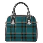 Teal Stewart Tartan Pattern Print Shoulder Handbag