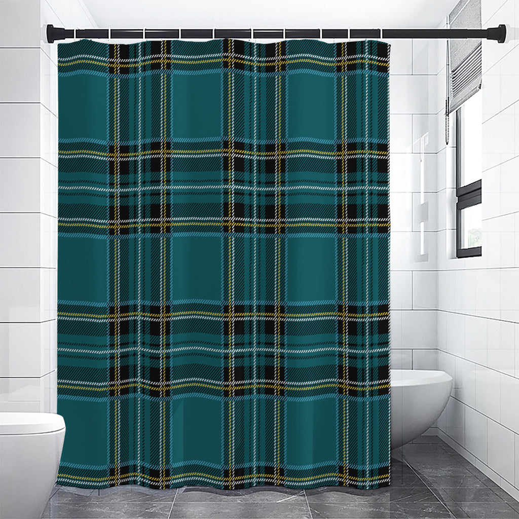 Teal Stewart Tartan Pattern Print Shower Curtain