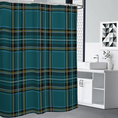 Teal Stewart Tartan Pattern Print Shower Curtain