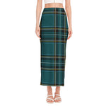 Teal Stewart Tartan Pattern Print Side Slit Maxi Skirt
