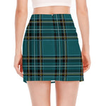 Teal Stewart Tartan Pattern Print Side Slit Mini Skirt