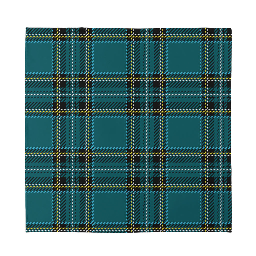 Teal Stewart Tartan Pattern Print Silk Bandana