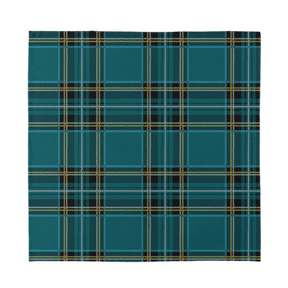 Teal Stewart Tartan Pattern Print Silk Bandana