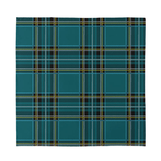 Teal Stewart Tartan Pattern Print Silk Bandana