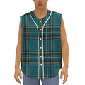 Teal Stewart Tartan Pattern Print Sleeveless Baseball Jersey