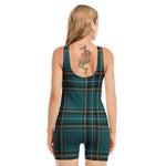 Teal Stewart Tartan Pattern Print Sleeveless One Piece Swimsuit