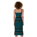 Teal Stewart Tartan Pattern Print Slim Fit Midi Cami Dress