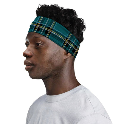 Teal Stewart Tartan Pattern Print Sports Headband