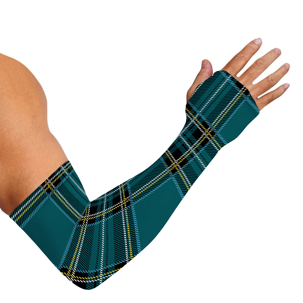 Teal Stewart Tartan Pattern Print Sun Protection Arm Sleeves