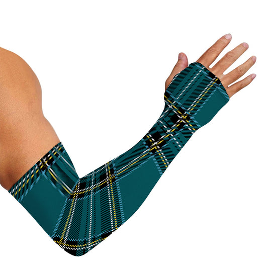 Teal Stewart Tartan Pattern Print Sun Protection Arm Sleeves