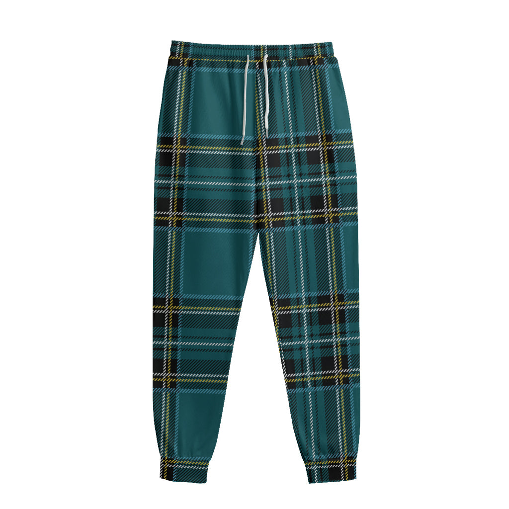 Teal Stewart Tartan Pattern Print Sweatpants