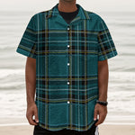 Teal Stewart Tartan Pattern Print Textured Short Sleeve Shirt