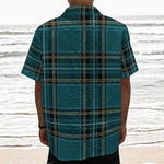 Teal Stewart Tartan Pattern Print Textured Short Sleeve Shirt