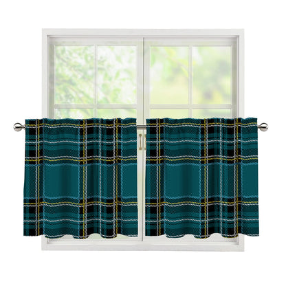 Teal Stewart Tartan Pattern Print Tier Curtains